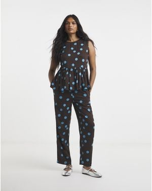 Simply Be Chocolate Spot Linen Trouser - Blue