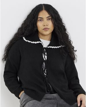 Simply Be Tie Front Collar Cardigan - Black