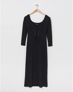 Simply Be Corset Detail Rib Midi Dress - Black
