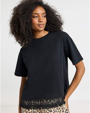 Simply Be Fringing Hem T-Shirt - Black