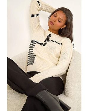 Roman Roman Crew Neck Cable Knit Jumper - Natural