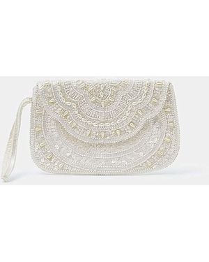 Accessorize Pearl Beaded Clutch Bag - White