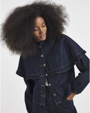 Neon Rose Denim Frill Shirt - Blue
