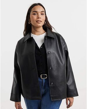 Simply Be Faux Leather Front Button Jacket - Black