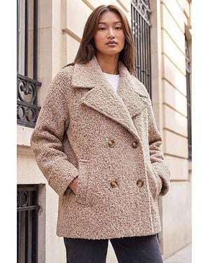 Roman Roman Textured Double Breasted Coat - Brown