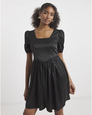 Flounce London Jacquard Spot Mini Dress - Black