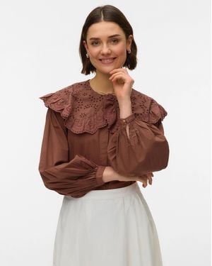 Vero Moda Lilo Collar Woven Blouse - Brown