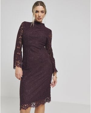 Joanna Hope High Neck Lace Midi Dress - Purple