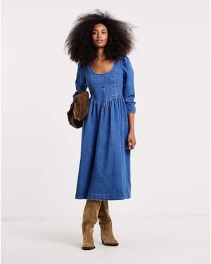 Simply Be Mid Wash Denim Midaxi Picnic Dress - Blue