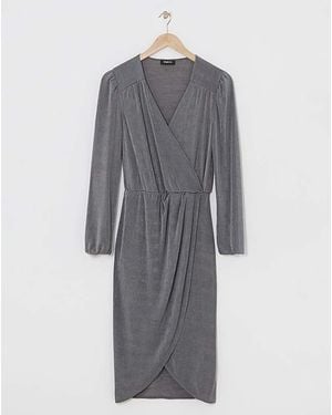 Simply Be Slinky Wrap Front Midi Dress - Grey