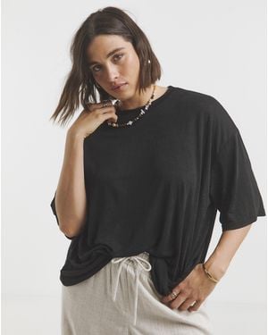 Simply Be Slub Jersey Slouchy T-Shirt - Black