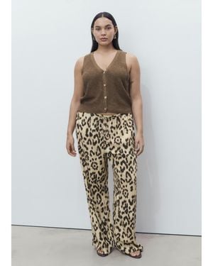 Mango Leopard Print Trousers - White