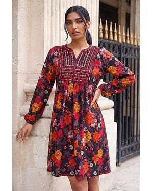 Roman Roman Embroidery Panel Floral Dress - Red