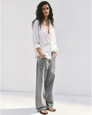 Mango Regular Waist Studded Jeans - Grey