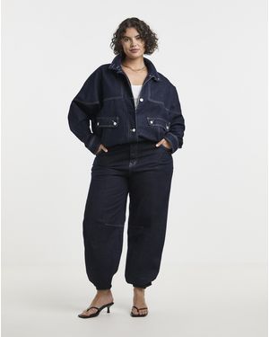 Simply Be Funnel Neck Denim Jacket - Blue