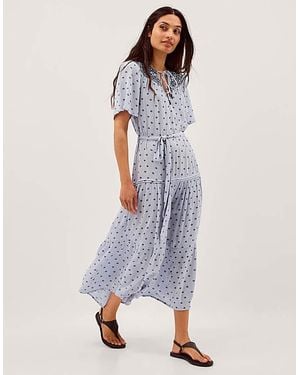 Monsoon Mia Embroidered Print Midi Dress - Blue