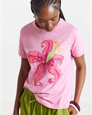 Simply Be Tropical Flower Graphic Slim Tee - Pink