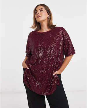 Simply Be Linear Sequin Oversized T-Shirt - Purple