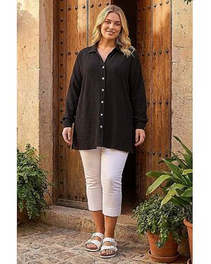 Roman Curve Textured Blouse - Black