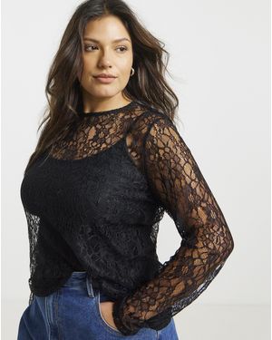 Simply Be Lace Crew Neck Top - Blue