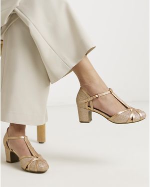 JD Williams Low Block Heel T Bar Shoes Ex Wide - Natural
