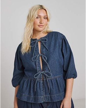 Simply Be Tie Front Peplum Blouse - Blue