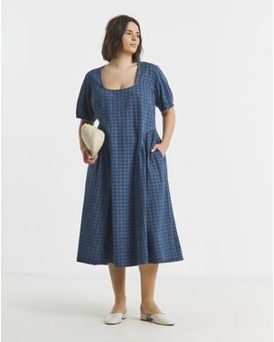 Simply Be Gingham Denim Midi Dress - Blue