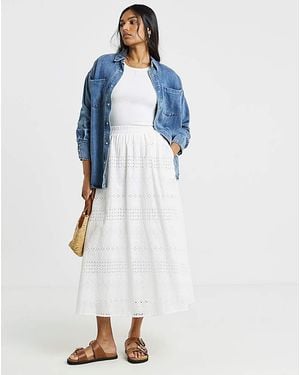 Simply Be Boho Broderie Full Midaxi Skirt - White