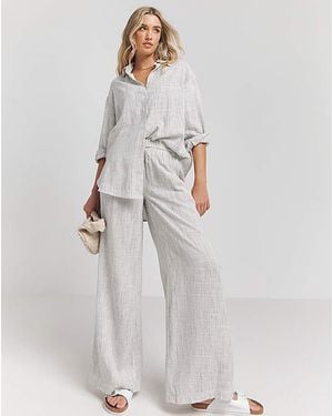 Simply Be Linen Wide Leg Trousers - Grey