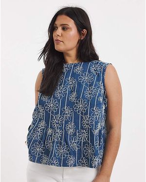 Simply Be Floral Applique Denim Peplum Top - Blue