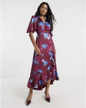 Flounce London Floral Wrap Dress - Red