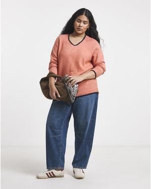 Simply Be Sponge Whipstitch V-Neck Tunic - Multicolour