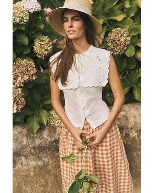 Monsoon Lexi Embroidered Linen Blend Top - Green
