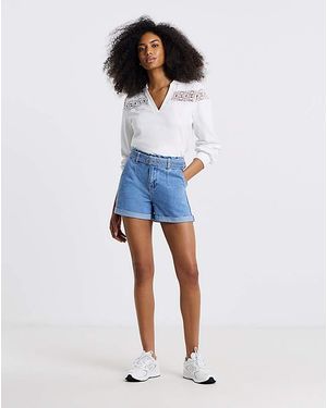 Simply Be Belted Denim Shorts - Blue