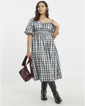 Simply Be Mono Check Midi Dress - White