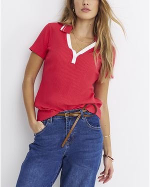 Simply Be Polo Collar Short Sleeve Top - Red