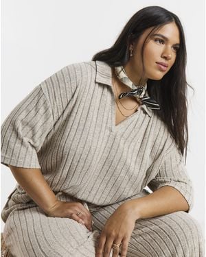Simply Be Cut & Sew Wide Rib Polo Top - Brown