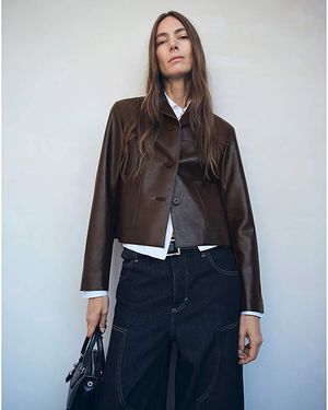 Mango Faux Leather Collared Jacket - Blue