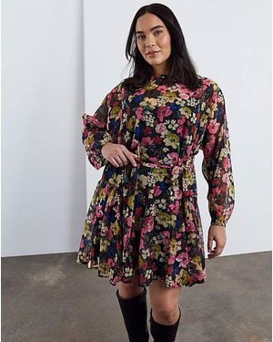 Simply Be Floral Skater Dress - Brown