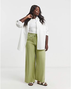 Simply Be Twill Wide Leg Trousers - Green