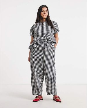 Simply Be Gingham Barrel Leg Trouser - Grey