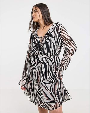 Simply Be Print Georgette Frill Skater Dress - White