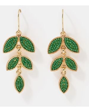 Accessorize Beaded Leaf Drop Earrings - Green