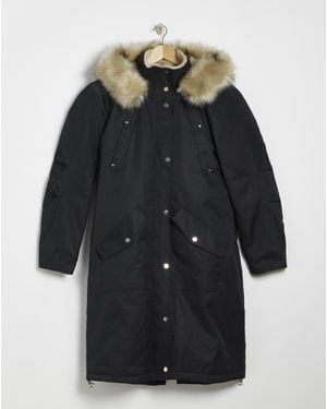 Simply Be Hooded Fur Trimmed Parka - Black