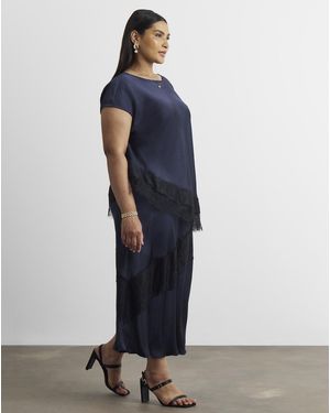 Joanna Hope Lace Trim Satin Skirt - Blue