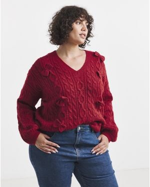 Simply Be Bow Detail Cable Knit Jumper - Red