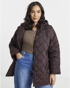 Simply Be Hooded Quilt Swing Coat - Brown
