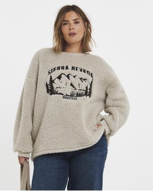 Simply Be Borg Embroidered Slogan Sweatshirt - Natural