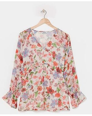 Simply Be Ivory Floral Print V Neck Chiffon Blouse - Pink