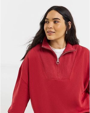 Simply Be 1/4 Zip Sweatshirt With Rib Panel - Red